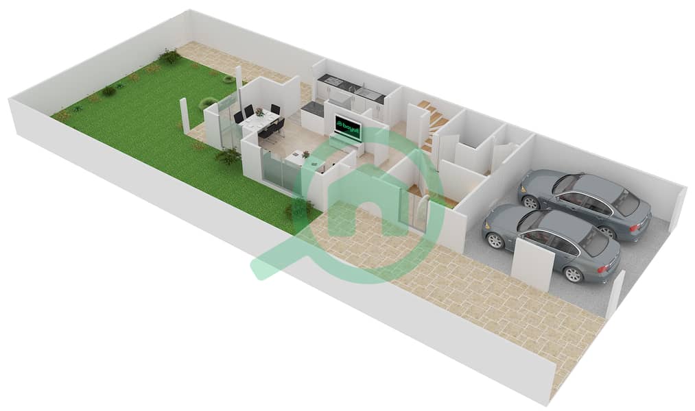 المخططات الطابقية لتصميم النموذج 4 END UNIT فیلا 3 غرف نوم - الریم 1 Ground Floor interactive3D