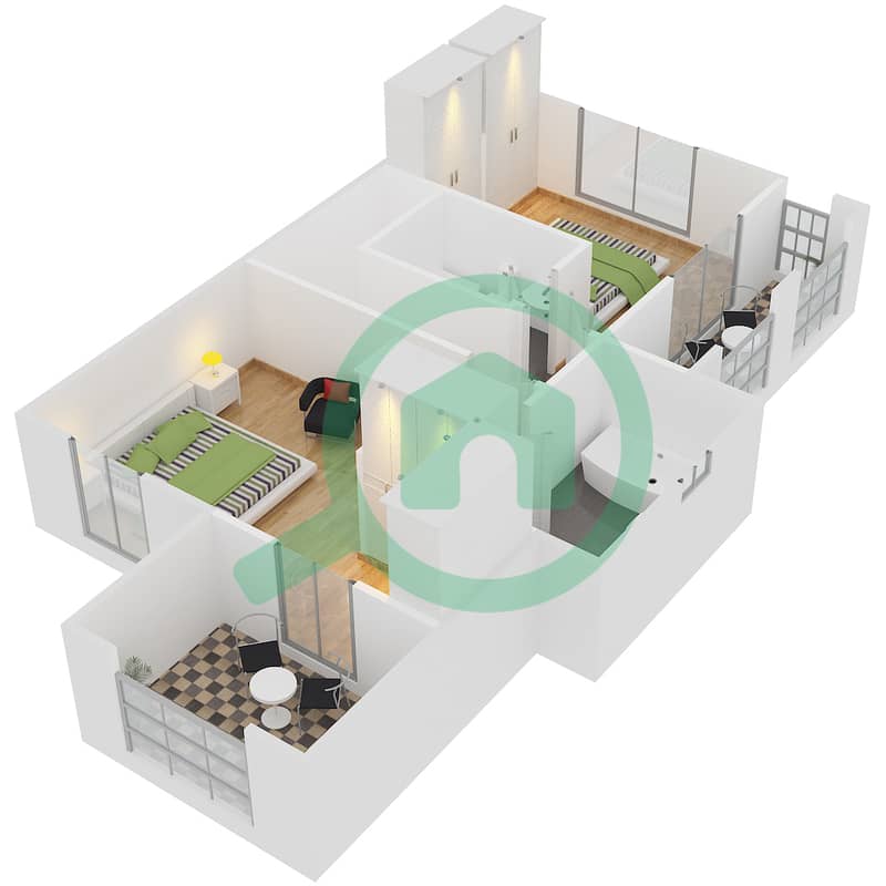 المخططات الطابقية لتصميم النموذج 4 END UNIT فیلا 3 غرف نوم - الریم 1 First Floor interactive3D