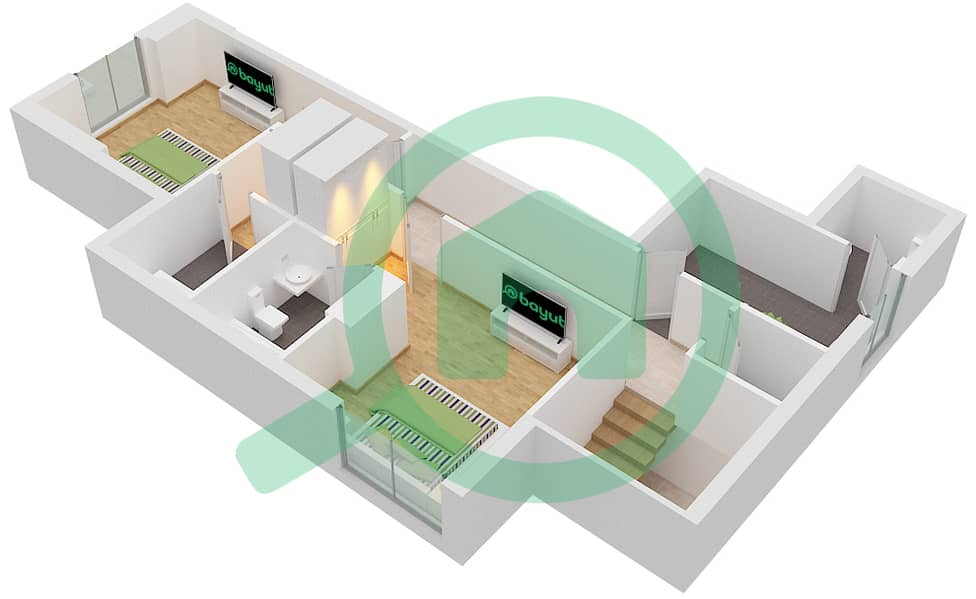 المخططات الطابقية لتصميم النموذج / الوحدة A/1 شقة 2 غرفة نوم - مون ريف interactive3D