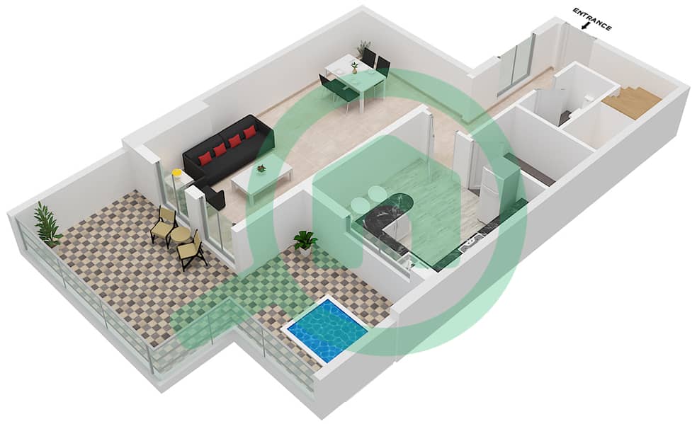المخططات الطابقية لتصميم النموذج / الوحدة B/2 شقة 2 غرفة نوم - مون ريف interactive3D