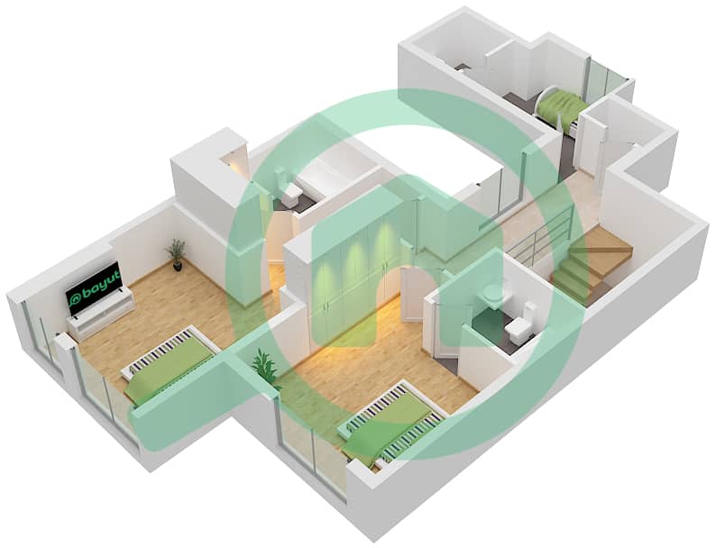المخططات الطابقية لتصميم النموذج / الوحدة B/2 شقة 2 غرفة نوم - مون ريف interactive3D