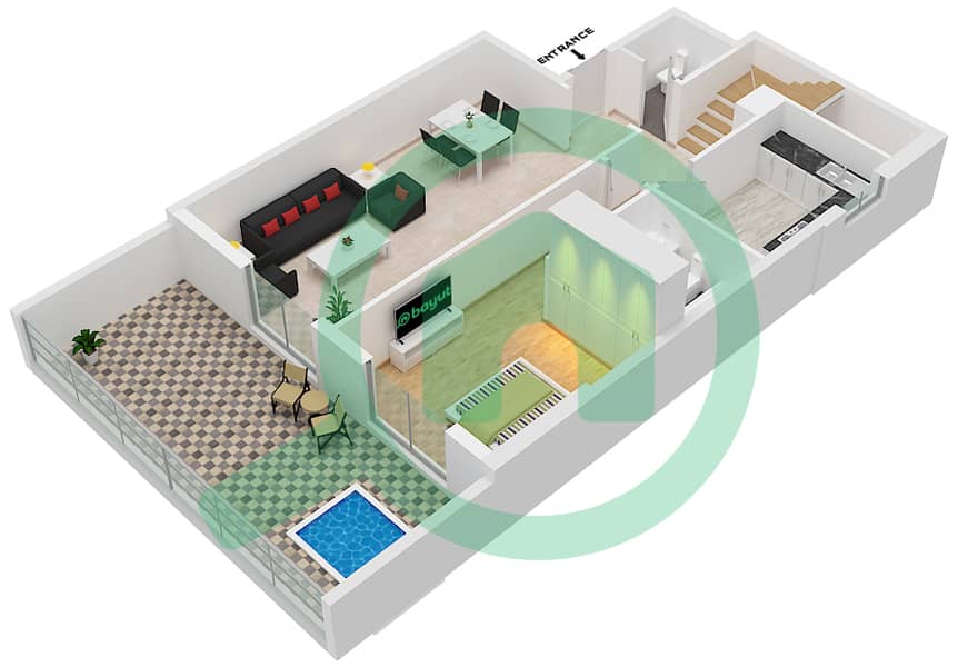 المخططات الطابقية لتصميم النموذج / الوحدة C/3 شقة 3 غرف نوم - مون ريف interactive3D