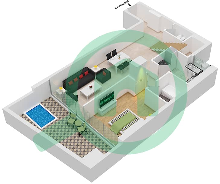 المخططات الطابقية لتصميم النموذج / الوحدة D/4 شقة 3 غرف نوم - مون ريف interactive3D