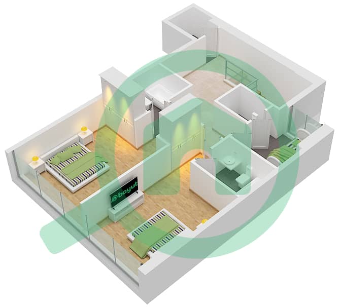 المخططات الطابقية لتصميم النموذج / الوحدة D/4 شقة 3 غرف نوم - مون ريف interactive3D