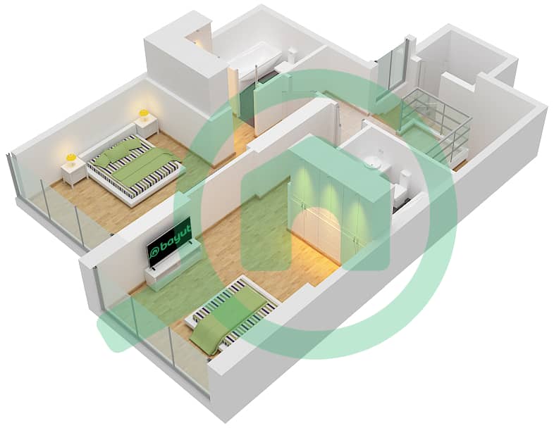 المخططات الطابقية لتصميم النموذج / الوحدة E/5 شقة 2 غرفة نوم - مون ريف interactive3D