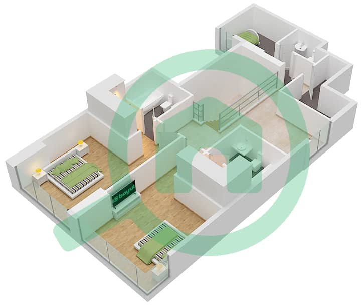 المخططات الطابقية لتصميم النموذج / الوحدة F/6 شقة 3 غرف نوم - مون ريف interactive3D