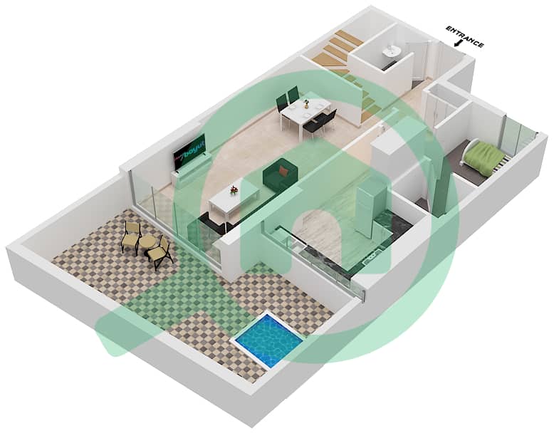 المخططات الطابقية لتصميم النموذج / الوحدة H/8 شقة 2 غرفة نوم - مون ريف interactive3D