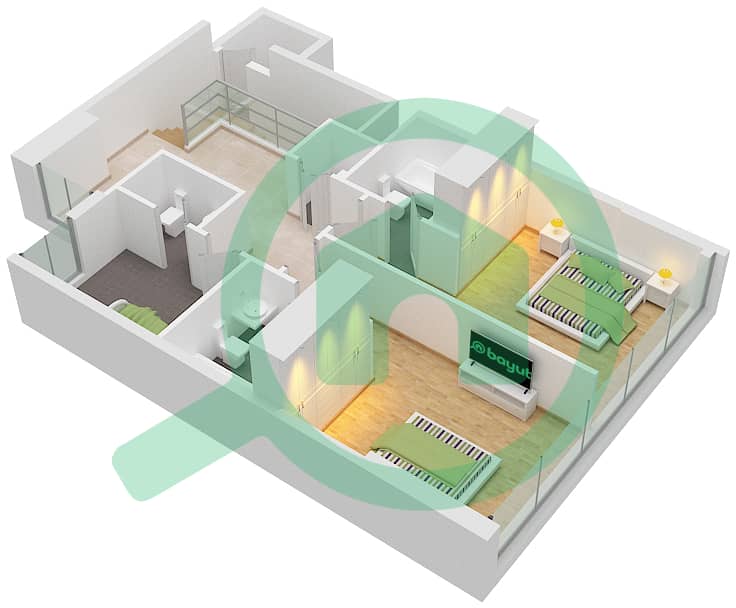 المخططات الطابقية لتصميم النموذج / الوحدة I/9 شقة 3 غرف نوم - مون ريف interactive3D