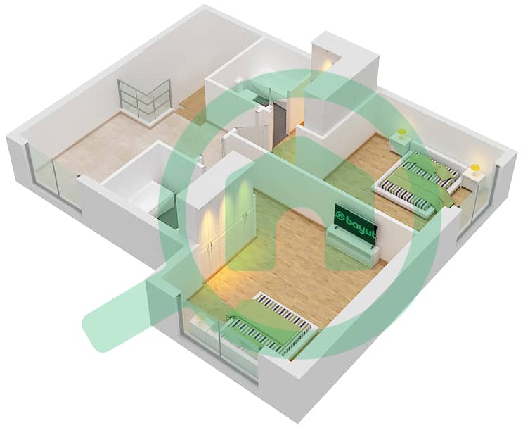 المخططات الطابقية لتصميم النموذج / الوحدة L/12 شقة 2 غرفة نوم - مون ريف interactive3D