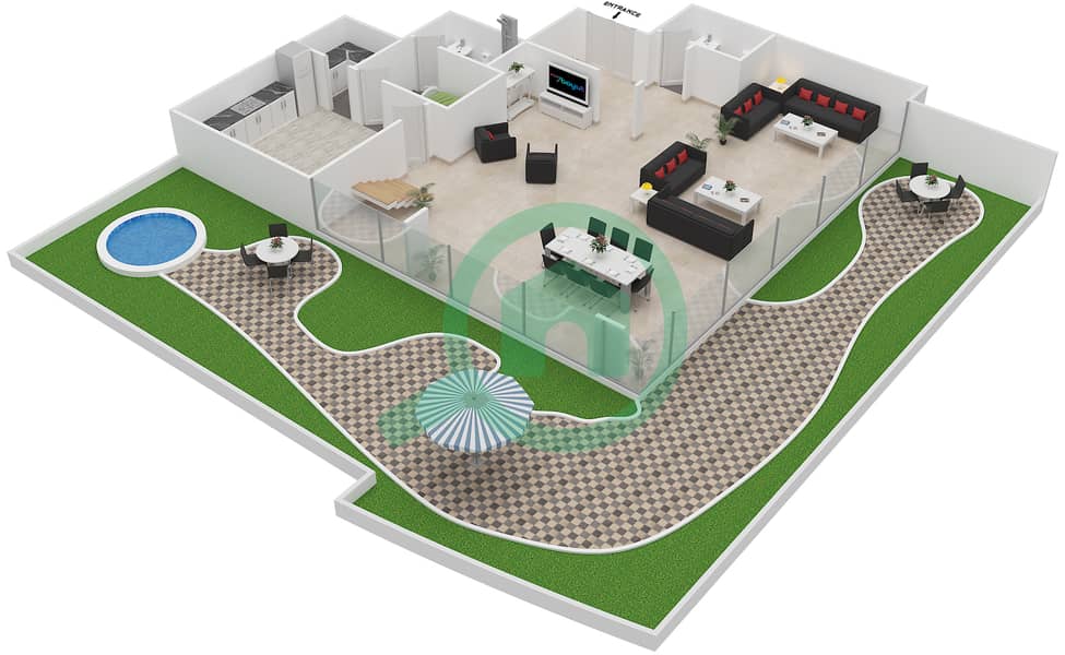 靛蓝大厦 - 4 卧室顶楼公寓类型A戶型图 interactive3D