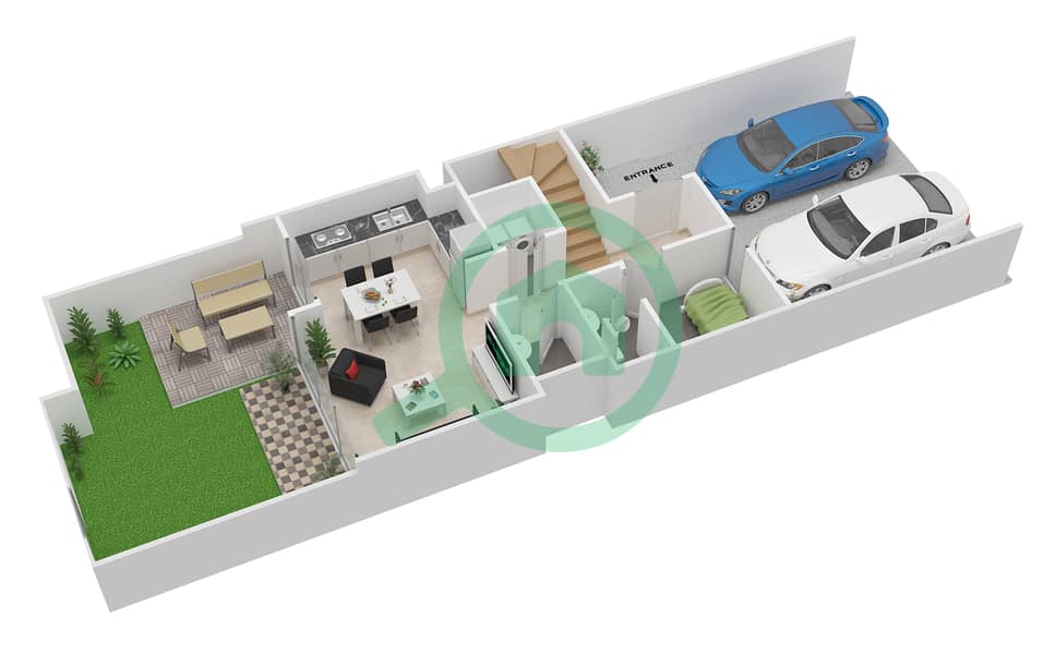 欢乐小区 - 3 卧室联排别墅类型1 MIDDLE戶型图 Ground Floor interactive3D