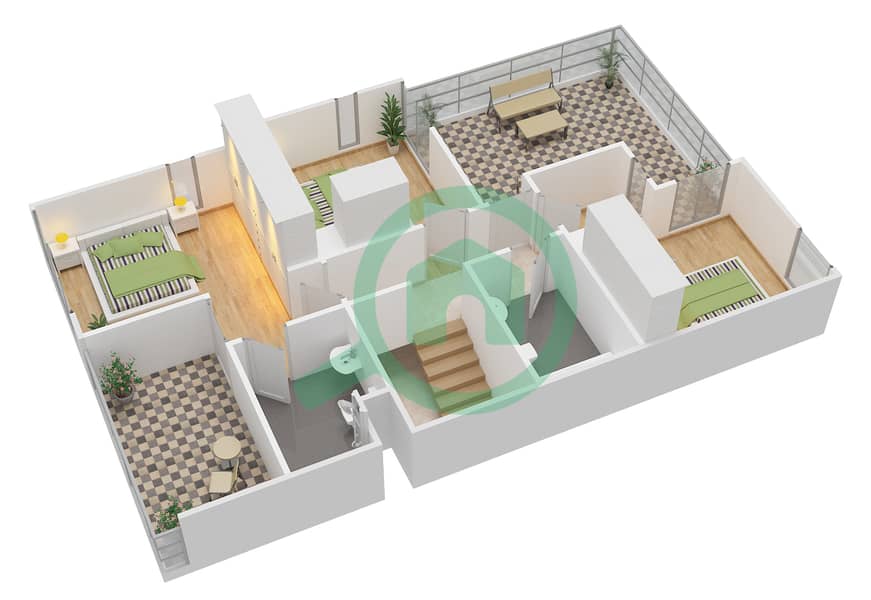 欢乐小区 - 4 卧室联排别墅类型3戶型图 First Floor interactive3D