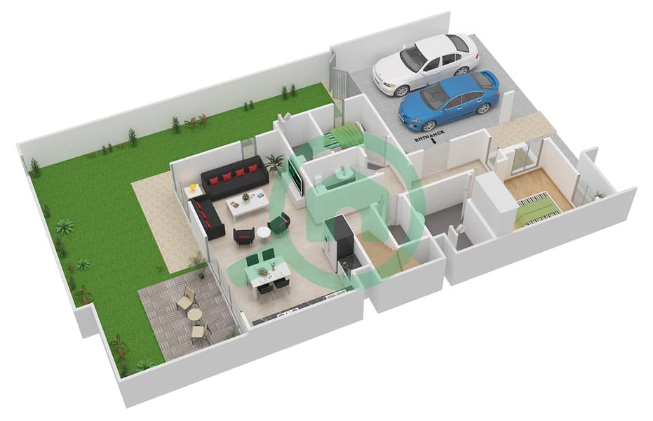 المخططات الطابقية لتصميم النموذج 5 تاون هاوس 4 غرف نوم - جوي Ground Floor interactive3D