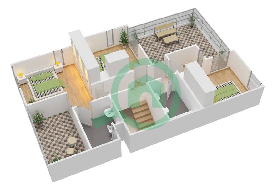 المخططات الطابقية لتصميم النموذج 5 تاون هاوس 4 غرف نوم - جوي First Floor interactive3D