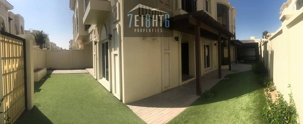 Outstanding property:  5 b/r good quality semi-independent villa + maids room + large garden for rent in Umm Suqeim 1