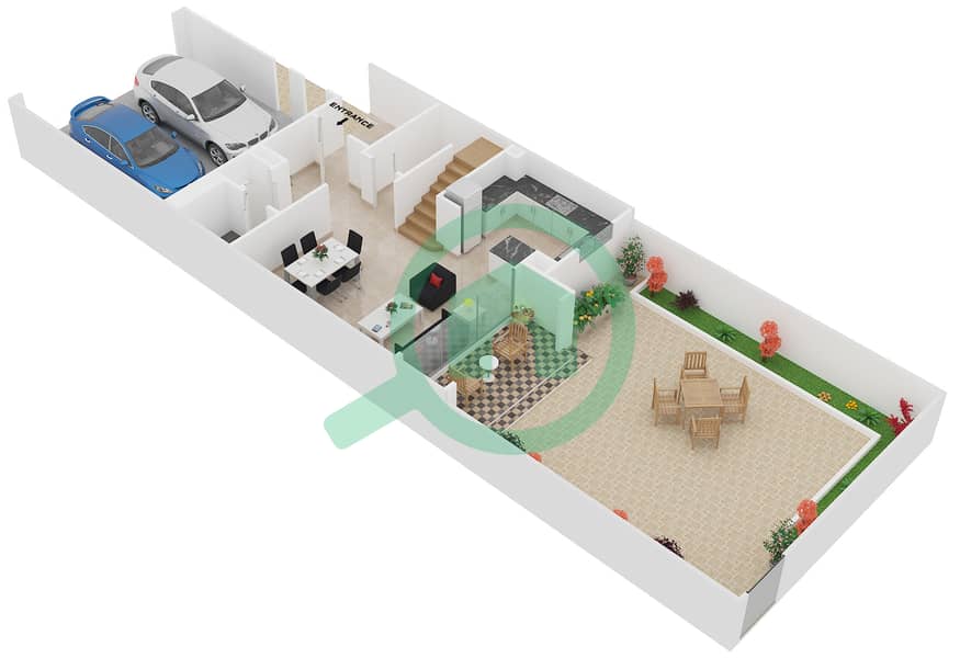 Белла Каса - Таунхаус 2 Cпальни планировка Тип D Ground Floor interactive3D