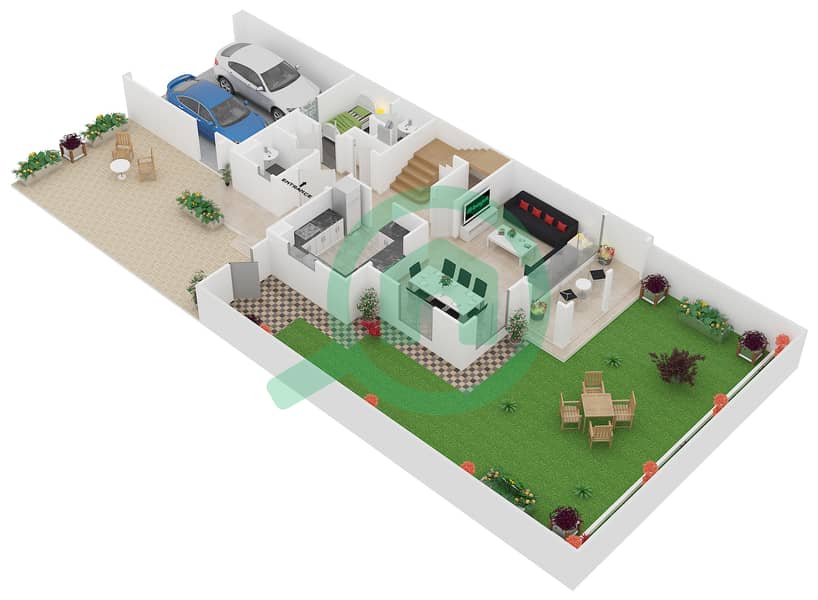 Белла Каса - Таунхаус 3 Cпальни планировка Тип A Ground Floor interactive3D