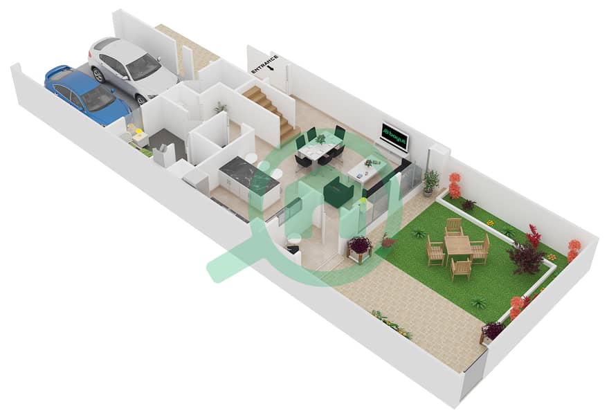 Bella Casa - 3 Bedroom Townhouse Type C Floor plan Ground Floor interactive3D