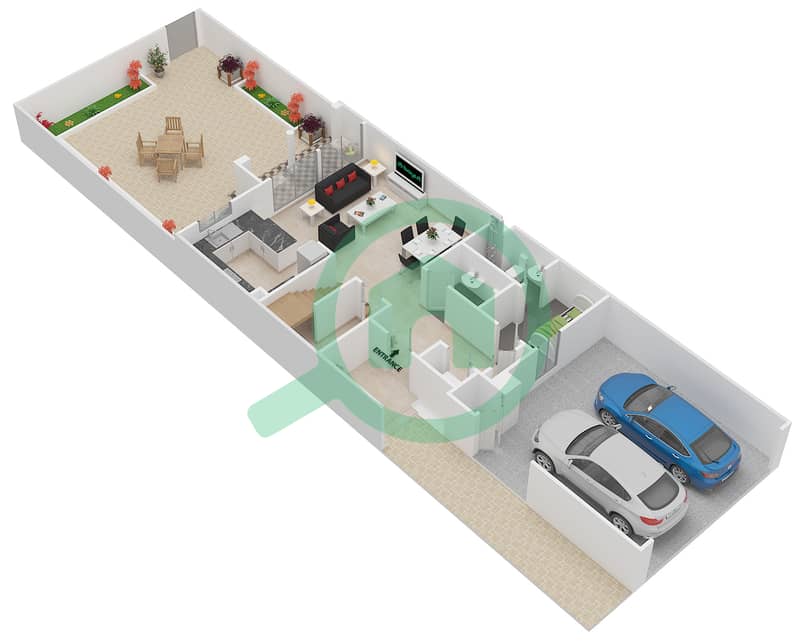 Белла Каса - Таунхаус 2 Cпальни планировка Тип E First Floor interactive3D
