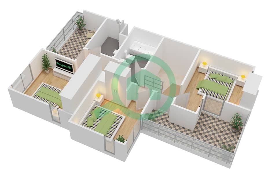 Spring - 4 Bedroom Townhouse Type 6 Floor plan First Floor interactive3D