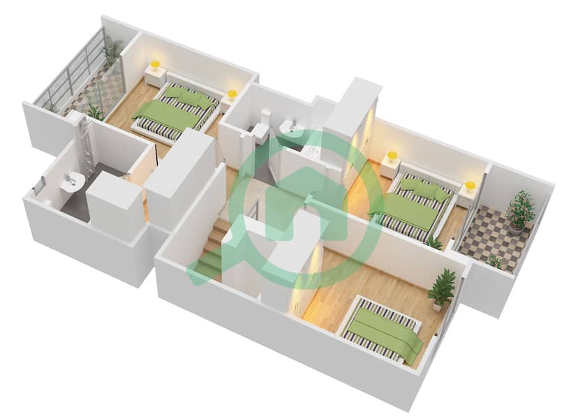 春天小区 - 3 卧室联排别墅类型6戶型图 First Floor interactive3D