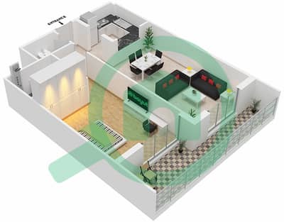 Аль Валид Гарденс - Апартамент 1 Спальня планировка Единица измерения 9