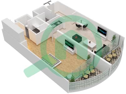 المخططات الطابقية لتصميم النموذج C شقة 1 غرفة نوم - منتجع المهرة