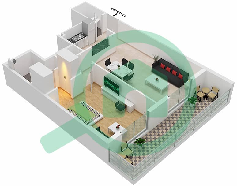 المخططات الطابقية لتصميم الوحدة 4 شقة 1 غرفة نوم - حدائق الوليد Floor 2-13 interactive3D