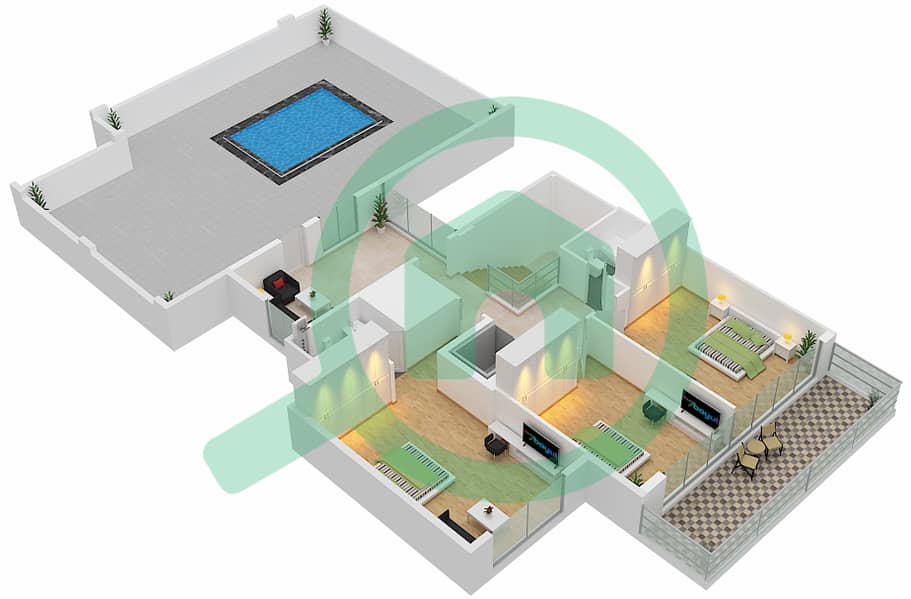 المخططات الطابقية لتصميم الوحدة 2 بنتهاوس 3 غرف نوم - حدائق الوليد Floor 14th interactive3D