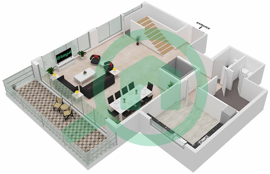 Al Waleed Gardens - 3 Bedroom Penthouse Unit 1 Floor plan Floor 13th interactive3D
