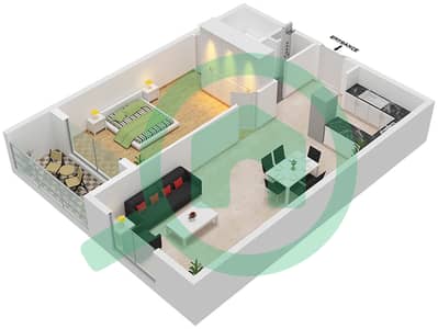 المخططات الطابقية لتصميم النموذج B شقة 1 غرفة نوم - إنديجو سبكتروم 1
