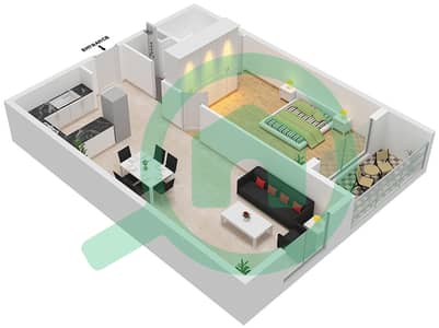 المخططات الطابقية لتصميم النموذج C شقة 1 غرفة نوم - إنديجو سبكتروم 1