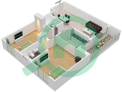 المخططات الطابقية لتصميم النموذج D شقة 1 غرفة نوم - إنديجو سبكتروم 1