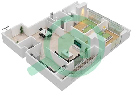 المخططات الطابقية لتصميم النموذج G شقة 2 غرفة نوم - إنديجو سبكتروم 1
