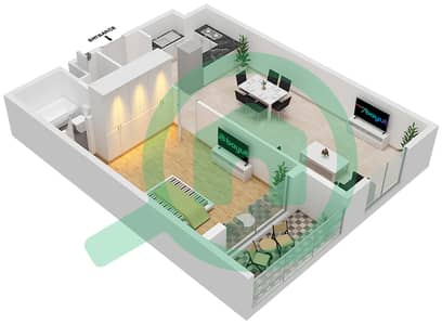 المخططات الطابقية لتصميم النموذج H شقة 1 غرفة نوم - إنديجو سبكتروم 1