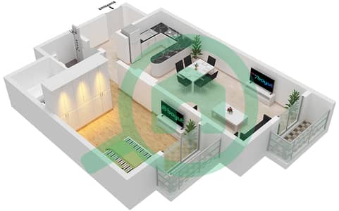 المخططات الطابقية لتصميم النموذج J شقة 1 غرفة نوم - إنديجو سبكتروم 1