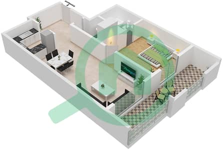 المخططات الطابقية لتصميم النموذج E شقة 1 غرفة نوم - إنديجو سبكتروم 1