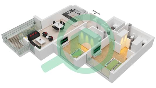 المخططات الطابقية لتصميم النموذج / الوحدة 01A/1 شقة 2 غرفة نوم - لافي