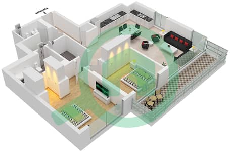 المخططات الطابقية لتصميم النموذج / الوحدة 02A/9 شقة 2 غرفة نوم - لافي