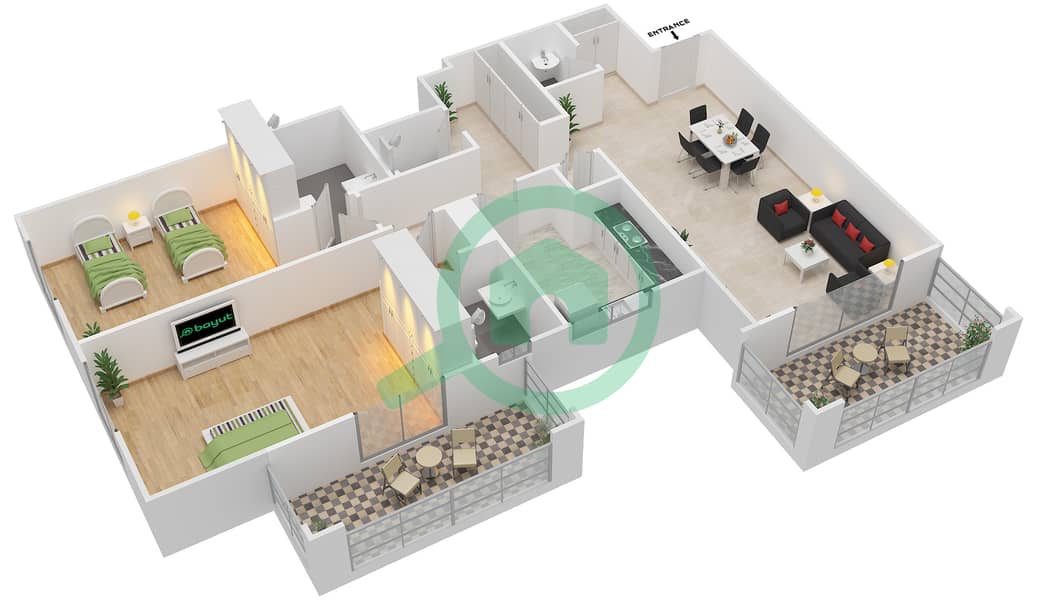 Azizi Freesia - 2 Bedroom Apartment Type/unit 2B/02 Floor plan interactive3D