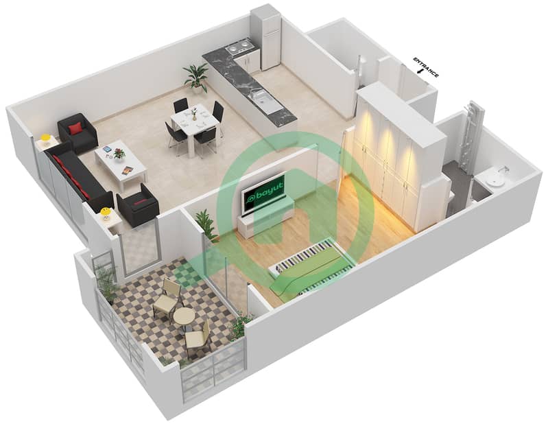 Azizi Freesia - 1 Bedroom Apartment Type/unit 1A/04 Floor plan interactive3D