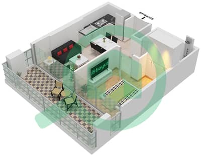 المخططات الطابقية لتصميم النموذج A شقة 1 غرفة نوم - الواحة ريزيدنس 2