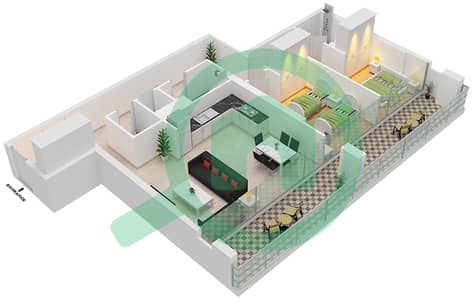 المخططات الطابقية لتصميم النموذج X1 شقة 2 غرفة نوم - الواحة ريزيدنس 2