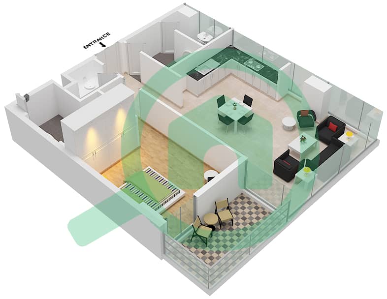 المخططات الطابقية لتصميم النموذج A شقة 1 غرفة نوم - ذا بلس ريزيدنس ايكون Floor 1,3,5,7,9 interactive3D
