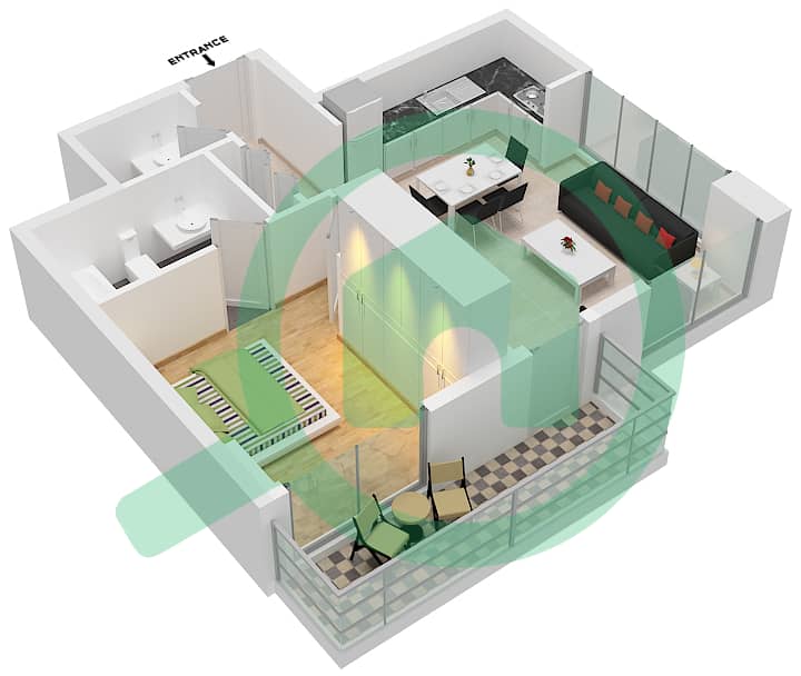 The Pulse Residence Icon - 1 Bedroom Apartment Type K Floor plan Floor 1,3,5,7,9,11 interactive3D