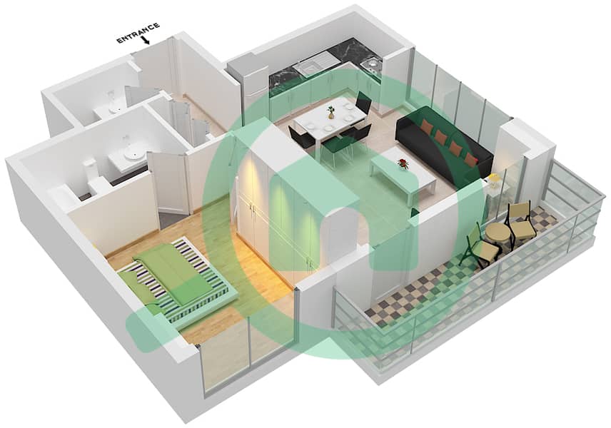 المخططات الطابقية لتصميم النموذج L شقة 1 غرفة نوم - ذا بلس ريزيدنس ايكون Floor 2,4,6,8,10 interactive3D