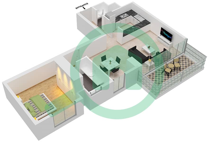 The Pulse Residence Icon - 1 Bedroom Apartment Type M Floor plan Floor 1,3,5,7,9,11 interactive3D