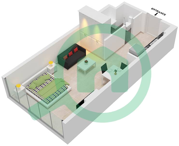 The Pulse Residence Icon - Studio Apartment Type P Floor plan Floor 1,3,5,7,9,11 interactive3D