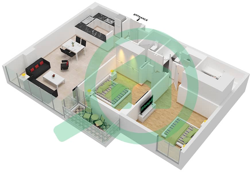 The Pulse Residence Icon - 2 Bedroom Apartment Type Q Floor plan Floor 1,3,5,7,11 interactive3D