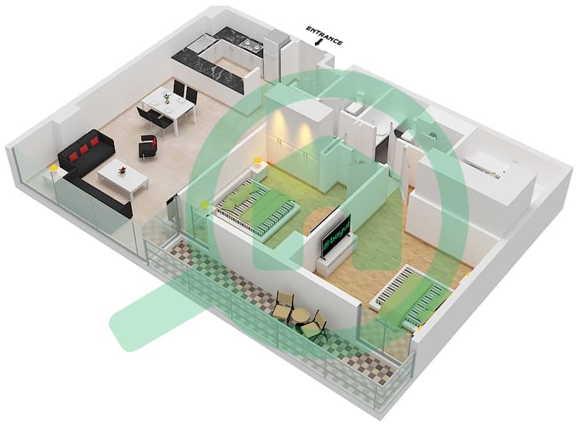 The Pulse Residence Icon - 2 Bedroom Apartment Type S Floor plan Floor 2,4,6,8,10 interactive3D